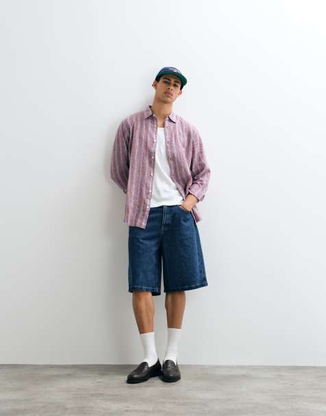 GAP linen blend shirt in plum stripe - view 1