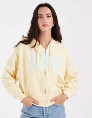 Gap Logo Cropped Zip Through Hoodie In Yellow