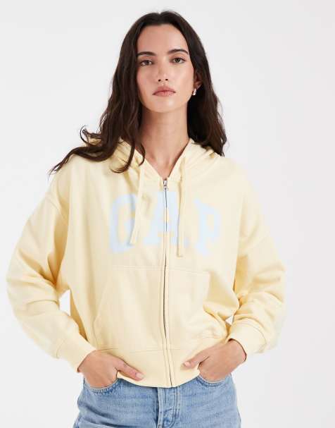 GAP logo cropped zip through hoodie in butter yellow - view 1