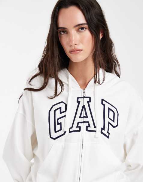 GAP logo cropped zip through hoodie in off white - view 1