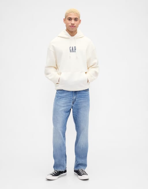 GAP logo over head hoodie in ecru, 2 of 3