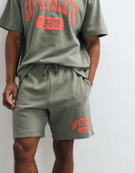 GAP logo tie waist sweat shorts co-ord in khaki green - view 1