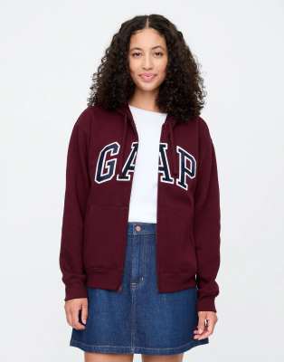 Gap Logo Zip Through Hoodie In Red
