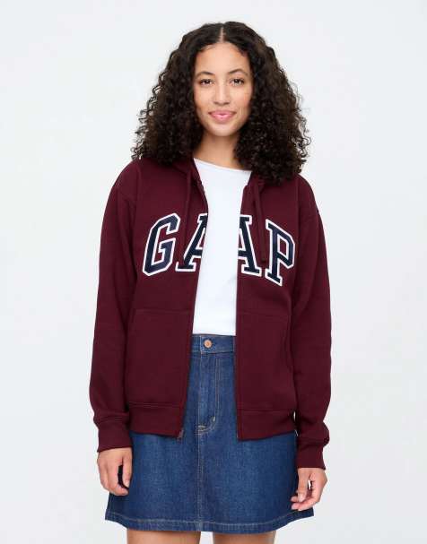 GAP logo zip through hoodie in burgundy - view 1