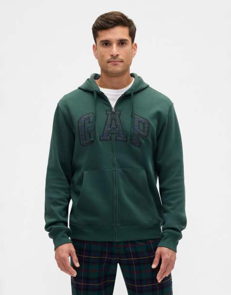 GAP logo zip through hoodie in dark green - view 1