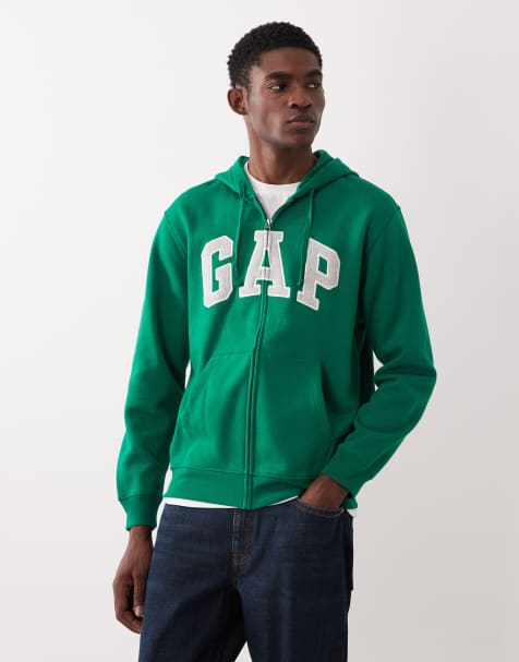 GAP logo zip through hoodie in green - view 1