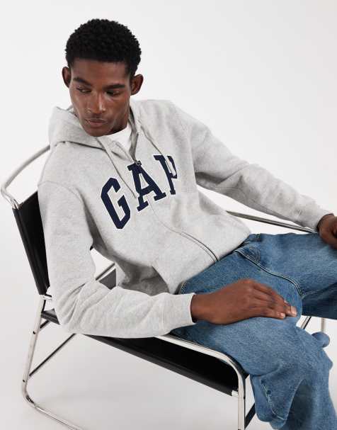 GAP logo zip through hoodie in grey heather - view 1