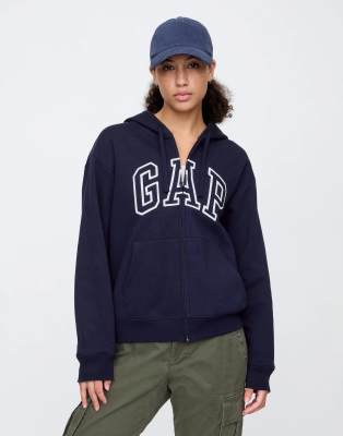 Gap Logo Zip Through Hoodie In Blue