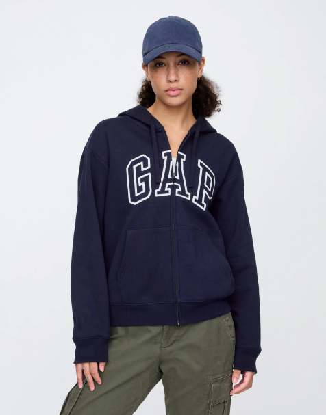 GAP logo zip through hoodie in navy - view 1