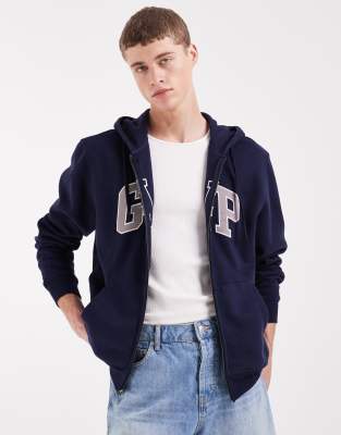 Gap Logo Zip Through Hoodie In Blue