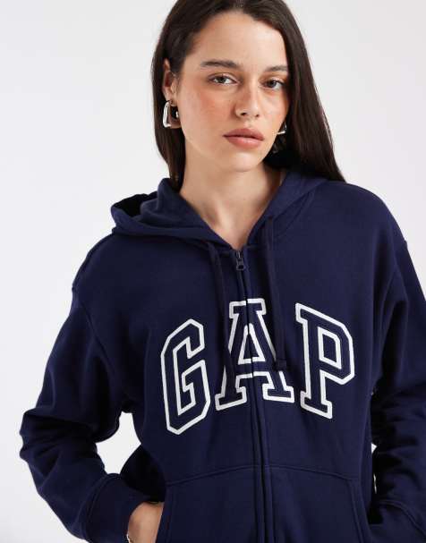 GAP logo zip through hoodie in navy - view 1