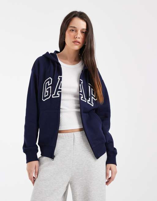 GAP logo zip through hoodie in navy | ASOS