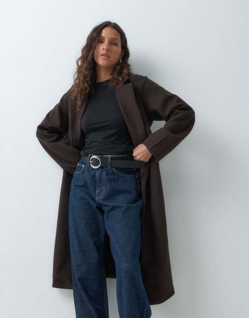 GAP Long line belted wrap top coat in brown, 2 of 5