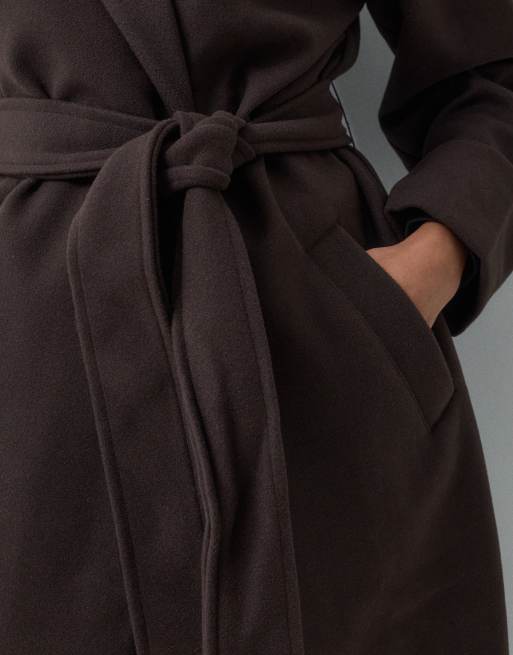 GAP Long line belted wrap top coat in brown, 4 of 5