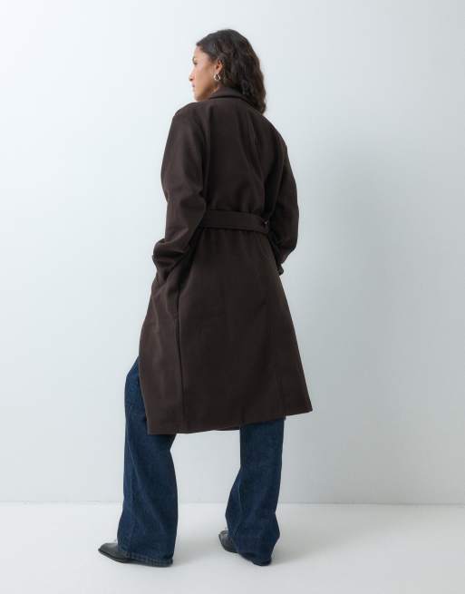 GAP Long line belted wrap top coat in brown, 5 of 5