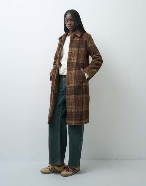 GAP Long line checked top coat in brown - view 1