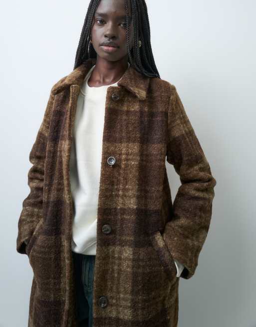 GAP Long line checked top coat in brown, 2 of 4