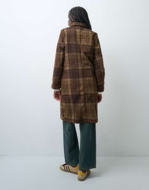 GAP Long line checked top coat in brown, 3 of 4