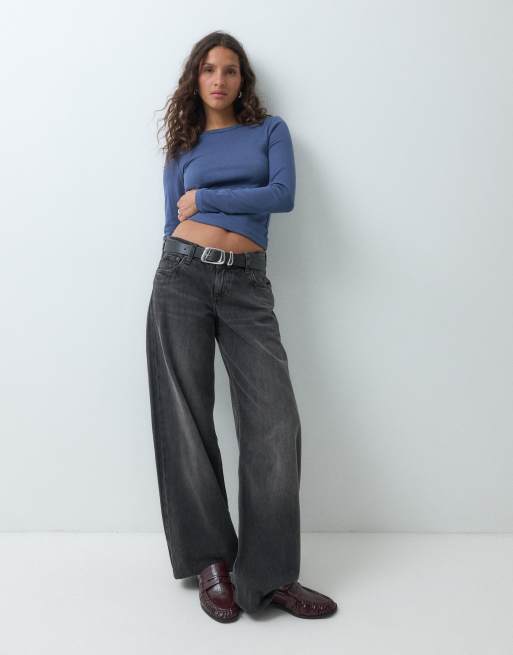 GAP long sleeve close crew neck top in blue, 3 of 5