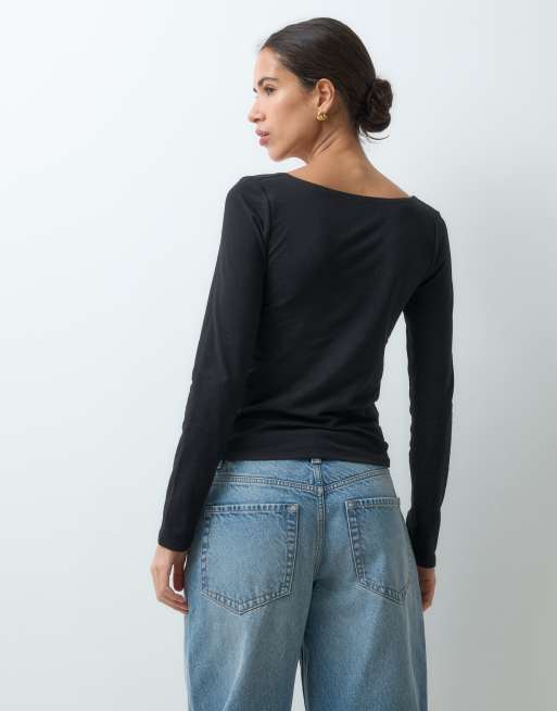 GAP long sleeve close knit top in black, 5 of 5