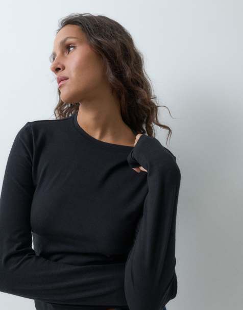 GAP long sleeve close knit top in black