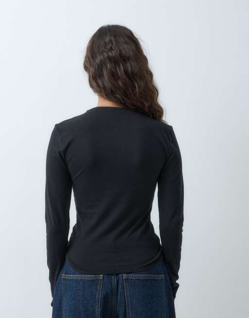 GAP long sleeve close knit top in black, 5 of 5
