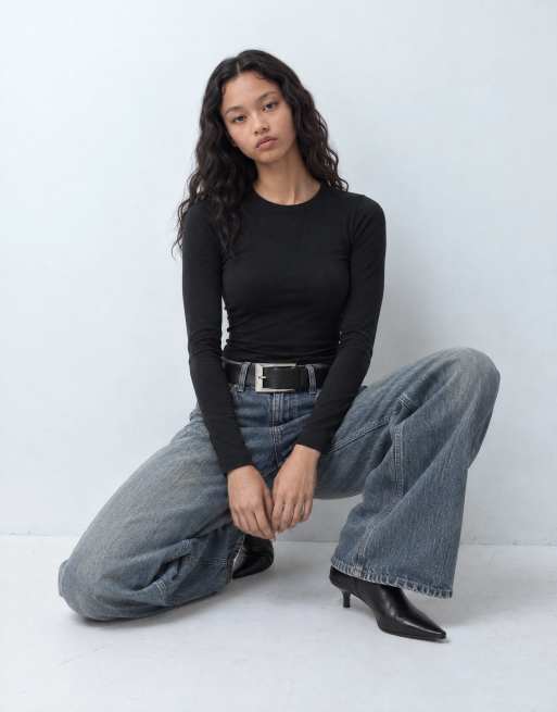 GAP long sleeve close knit top in black, 6 of 10