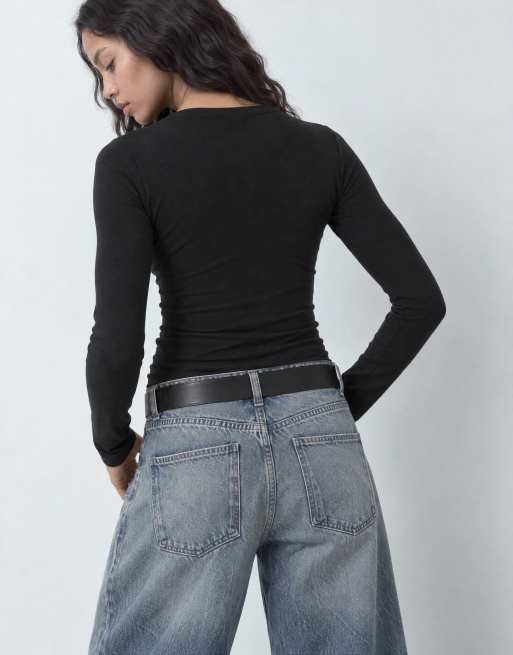 GAP long sleeve close knit top in black, 7 of 10