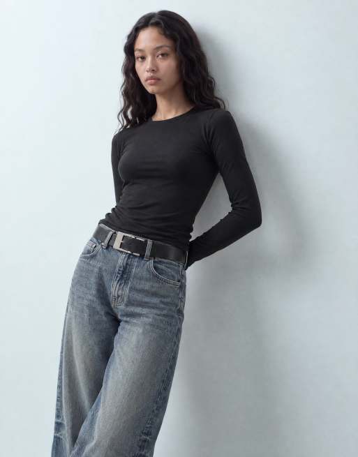 GAP long sleeve close knit top in black, 9 of 10