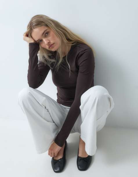 GAP long sleeve close knit top in chocolate - view 1