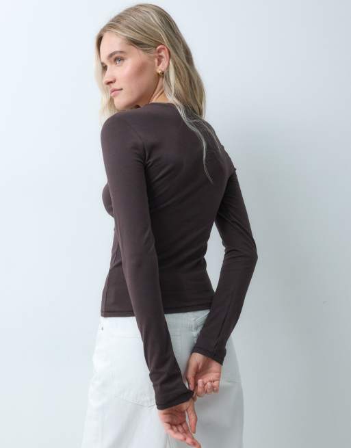 GAP long sleeve close knit top in chocolate, 4 of 4