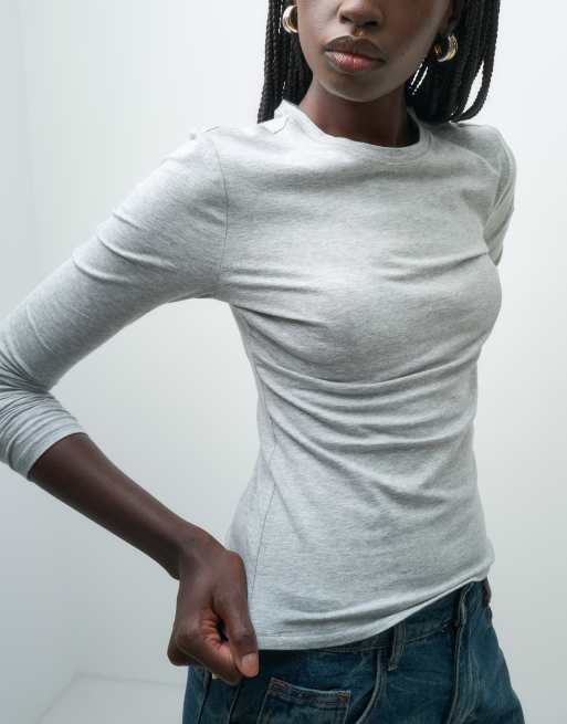 GAP long sleeve close knit top in grey camo print, 3 of 4