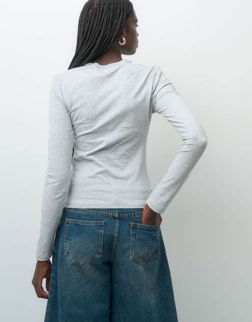 GAP long sleeve close knit top in grey, 2 of 4