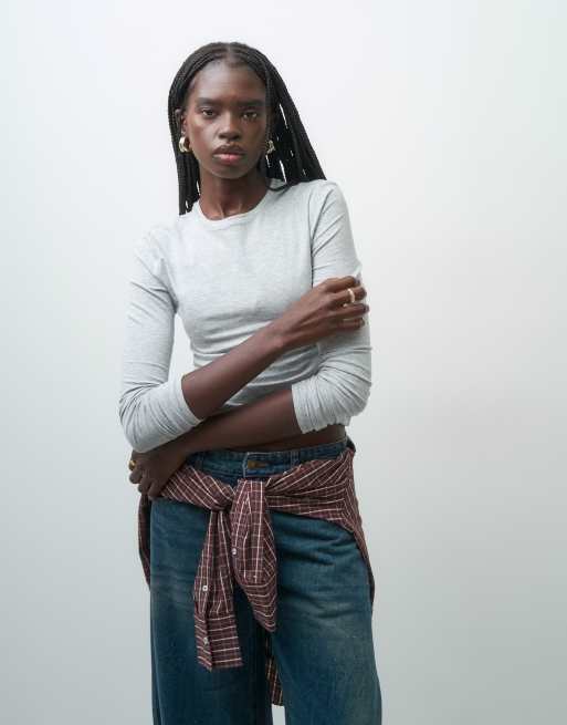 GAP long sleeve close knit top in grey, 4 of 4
