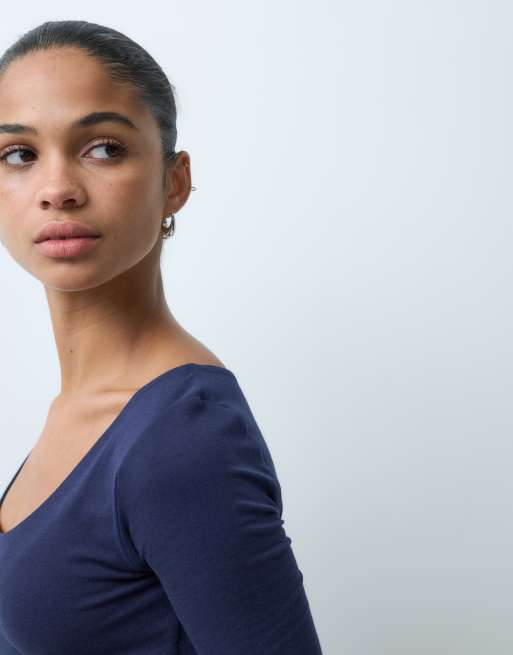 GAP long sleeve close knit top in navy, 2 of 5