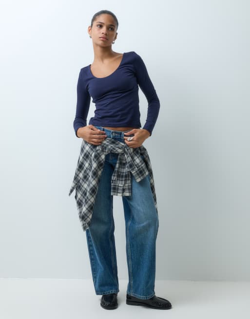 GAP long sleeve close knit top in navy, 3 of 5