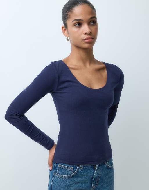 GAP long sleeve close knit top in navy, 4 of 5