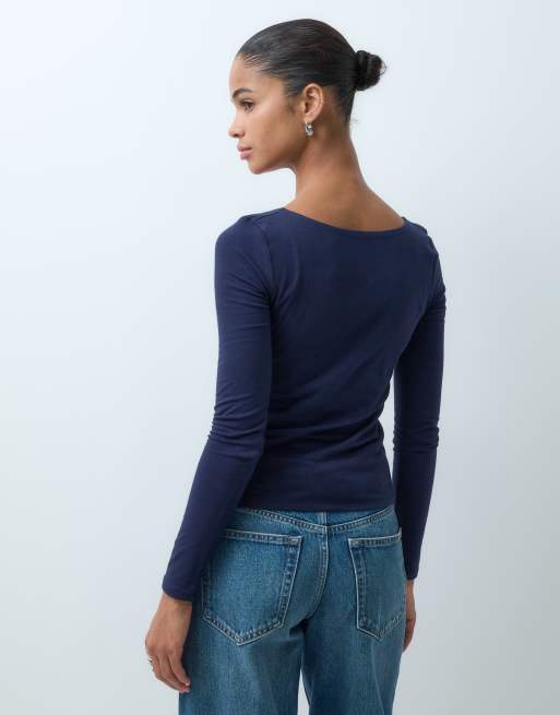 GAP long sleeve close knit top in navy, 5 of 5
