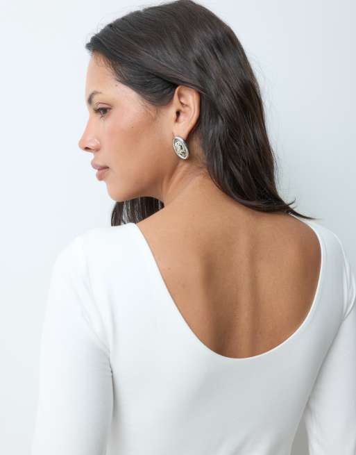 GAP long sleeve close knit top in white, 4 of 5