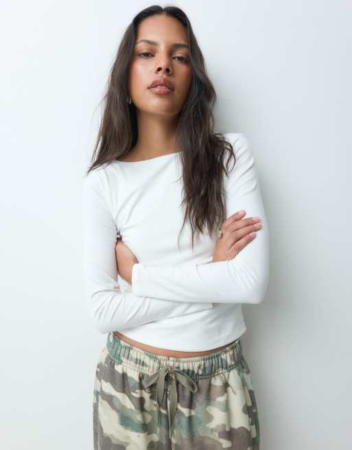 GAP long sleeve close knit top in white, 5 of 5