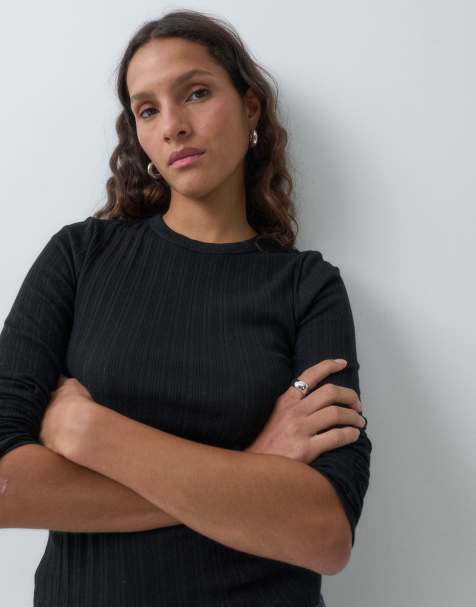 GAP long sleeve essential ribbed top in black