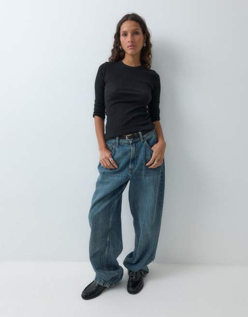GAP long sleeve essential ribbed top in black, 3 of 5