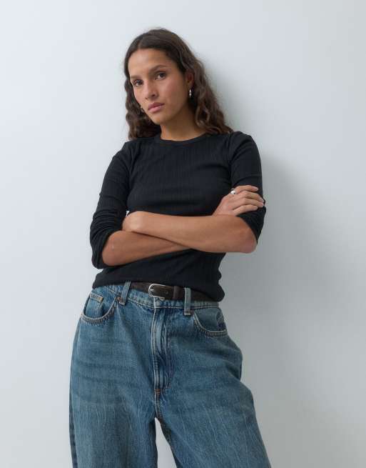 GAP long sleeve essential ribbed top in black, 5 of 5