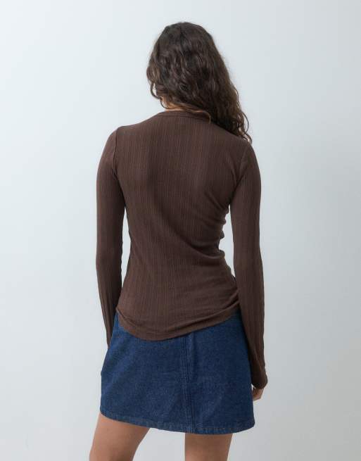 GAP long sleeve essential ribbed top in brown, 3 of 5