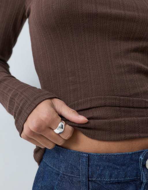 GAP long sleeve essential ribbed top in brown, 4 of 5