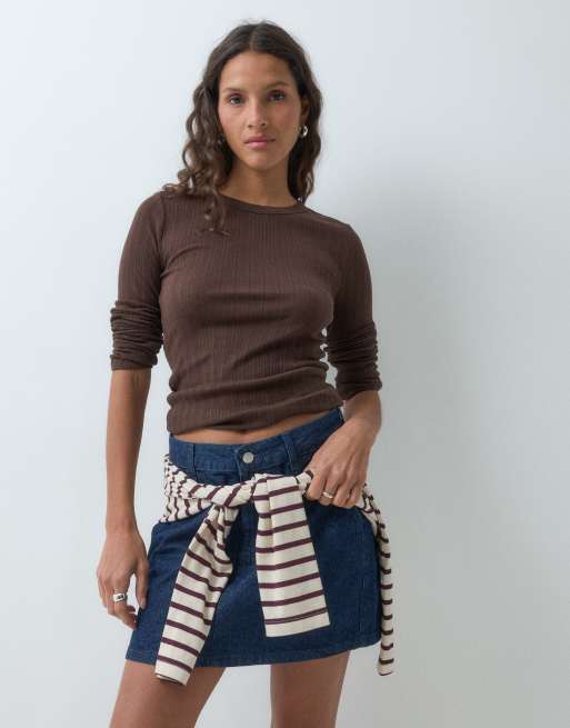 GAP long sleeve essential ribbed top in brown, 5 of 5