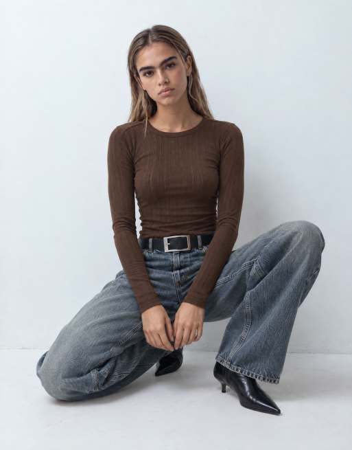 GAP long sleeve essential ribbed top in brown, 6 of 10