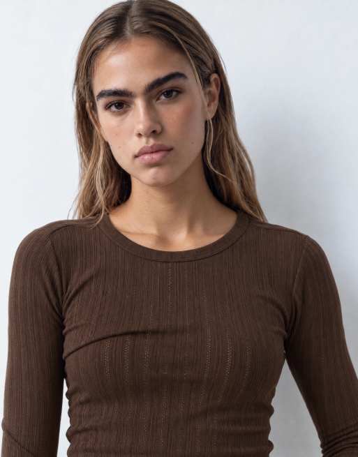 GAP long sleeve essential ribbed top in brown, 7 of 10