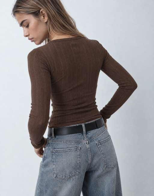 GAP long sleeve essential ribbed top in brown, 9 of 10