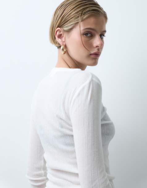GAP long sleeve essential ribbed top in off white